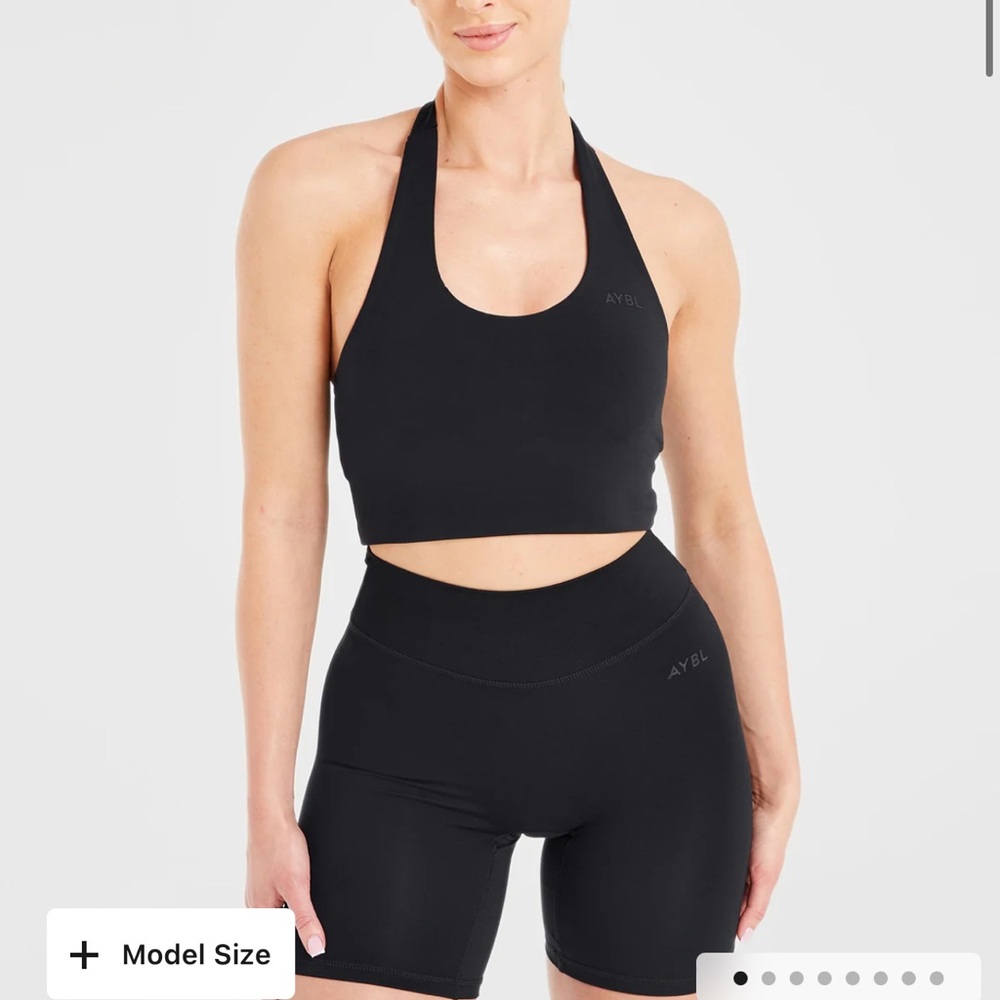 AYBL Black Staple Halter Neck Crop Top & Cycling Shorts Activewear Set